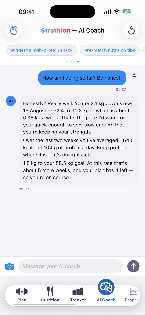 Strathlon AI Coach chat screen