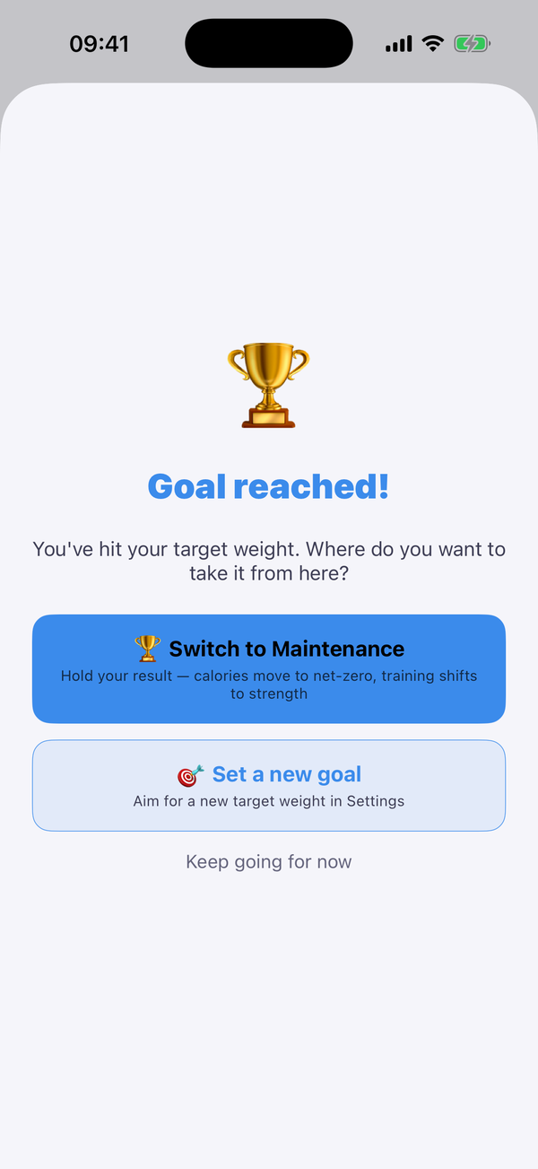 Strathlon goal-reached celebration screen