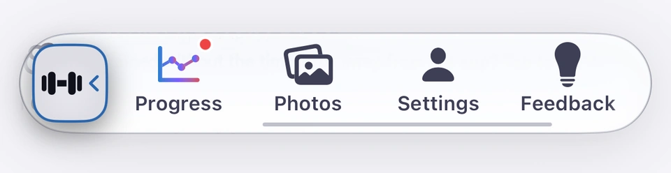 The tab bar scrolled along: the open Plan tab sits at the left edge as a small chip, and next to it the Progress icon carries a small red dot, followed by Photos, Settings and Feedback.